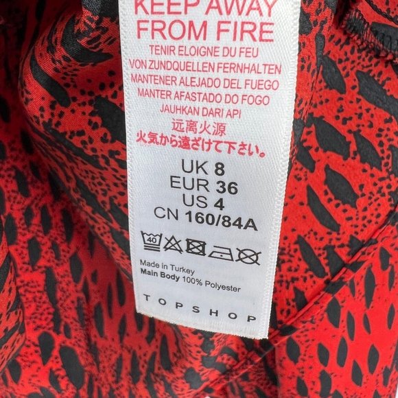 Topshop Blouse Red Black Leopard Print Lace Up Long Sleeve - Picture 7 of 10